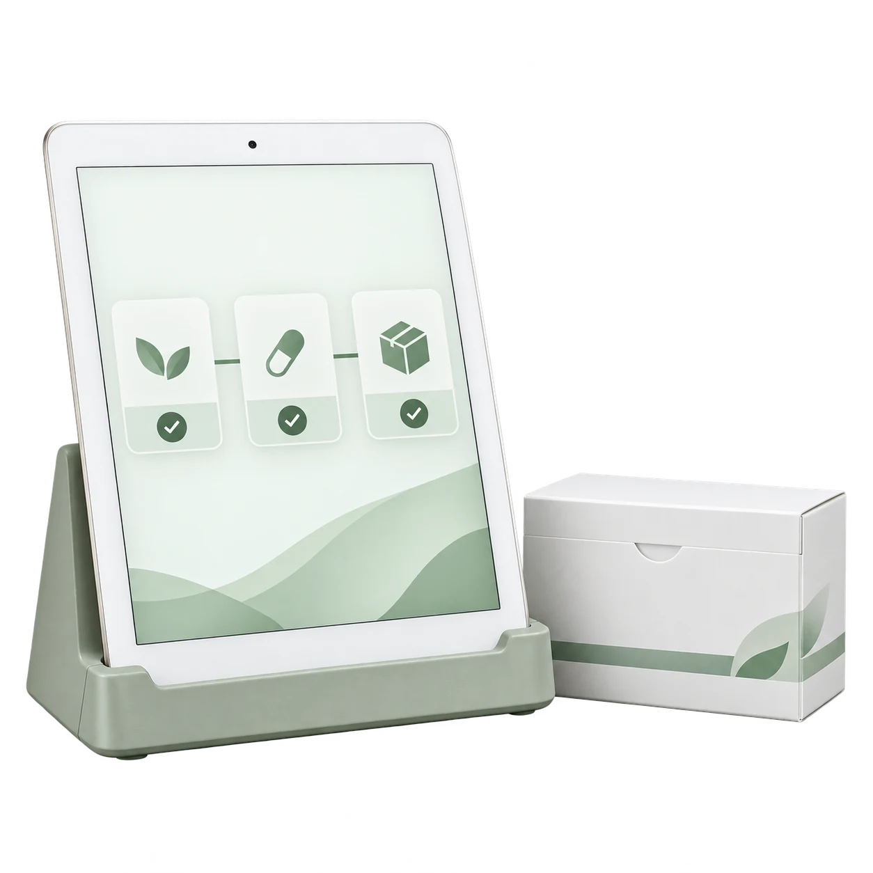 Ürün hareketlerini gösteren tablet ve tıbbi malzeme kutusu